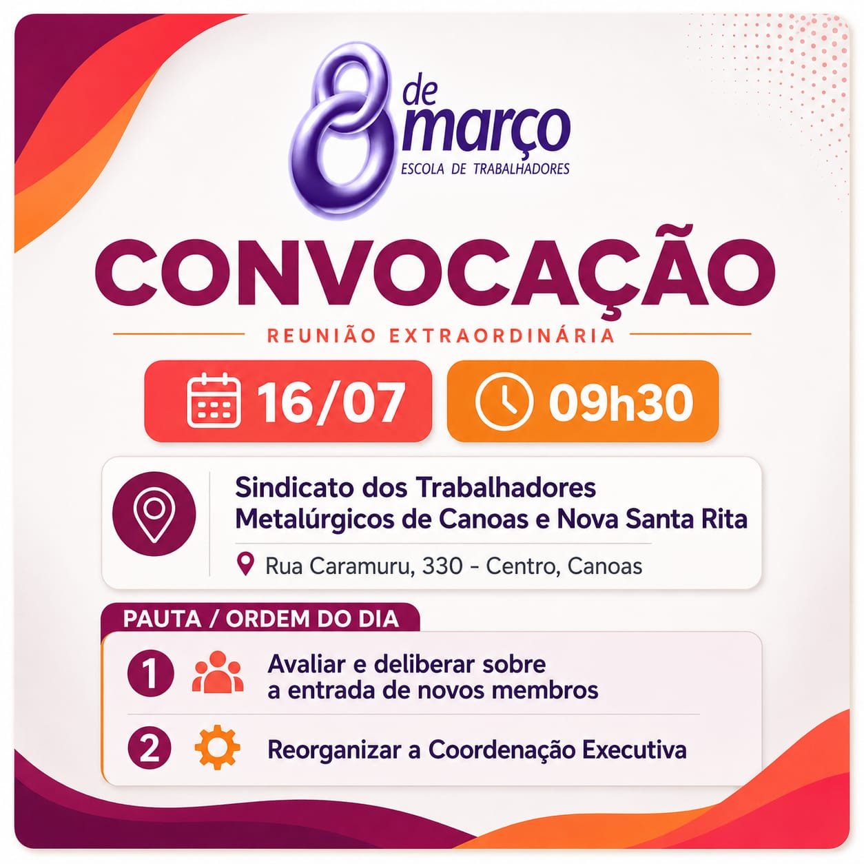 Banner Convocação Reunião Extraordinária
